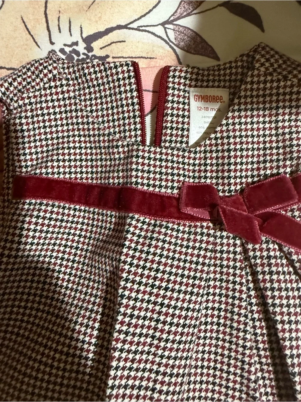 Gymboree Burgundy and Black Houndstooth Velvet-Bow Dress